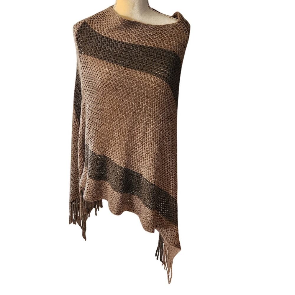 CEJON Tan Brown Knit Sweater Poncho One Size Plus